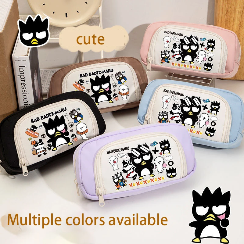 Kawaii Sanrio Bad Badtz Maru Xo Large Capacity Double Layer Pencil Case Student Storage Bag Stationery Box Cute Cartoon Festival