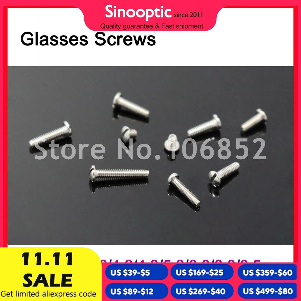 200pcs Size 2.5x1.4x1.5-8.5mm Eyeglasses Glasses Hinge Screws Slotted Head