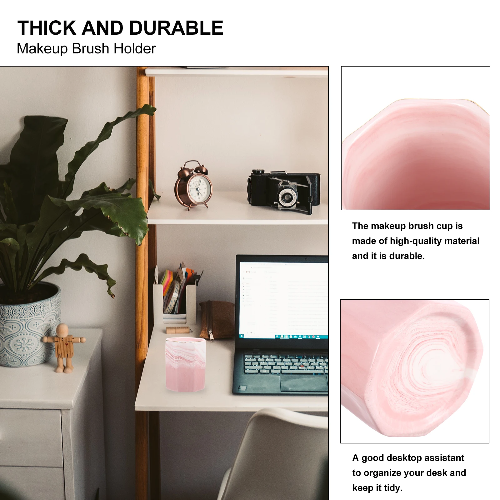 

Makeup Brush Holder Marble Ceramic Beautiful Brush Organizer Cup Multifunctional Desktop Organizer for