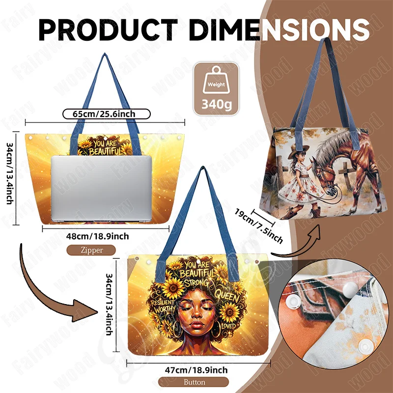 African American Black Women Print Shoulder Bag for Travel Aro Inspirational Black Girl Handbag Large Capacity Storage Totes Bag