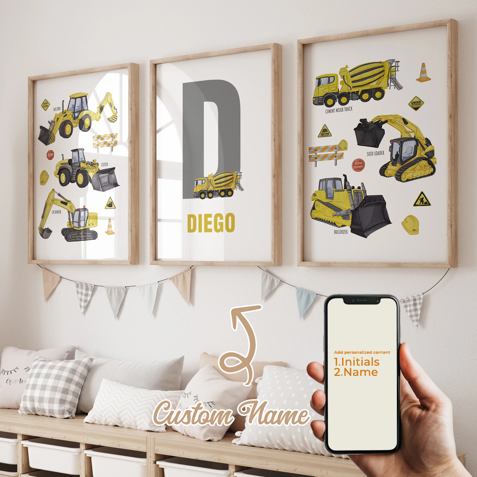 3pcs Personalized Custom Name Cartoon Child Car Wall Art Print Picture Canvas Poster Painting For Living Room Home Decor image 2