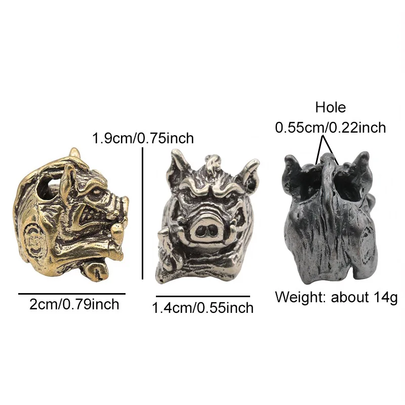 Wild Boar Brass Knife Beads DIY EDC Paracord Lanyard Pendants Outdoor Survival Tool Vintage Animal Piggy Bracelets Accessories