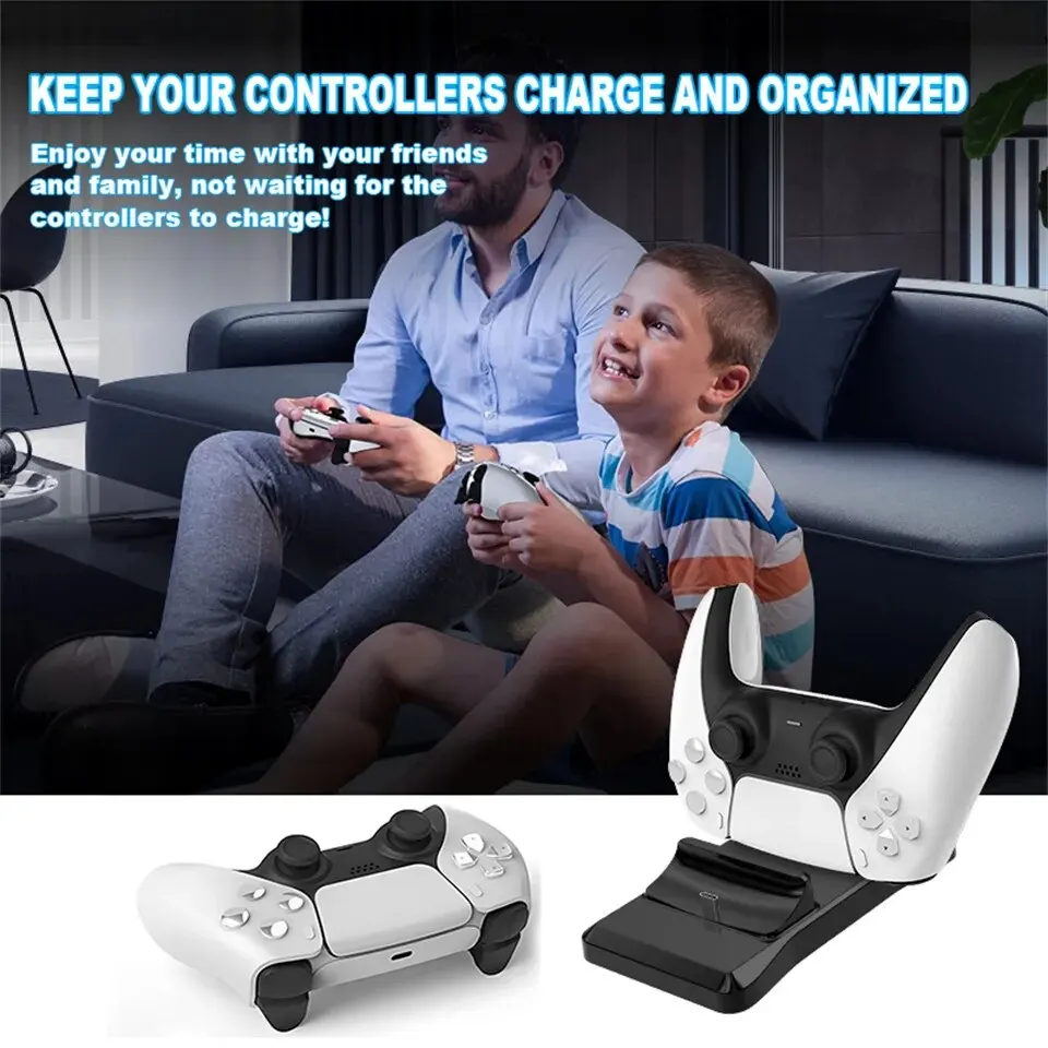 GAMINJA P51 Charger for PS5 Controller Station With Dual Charging Dock Fast Charging PS5 Wireless Controller Game Accessories