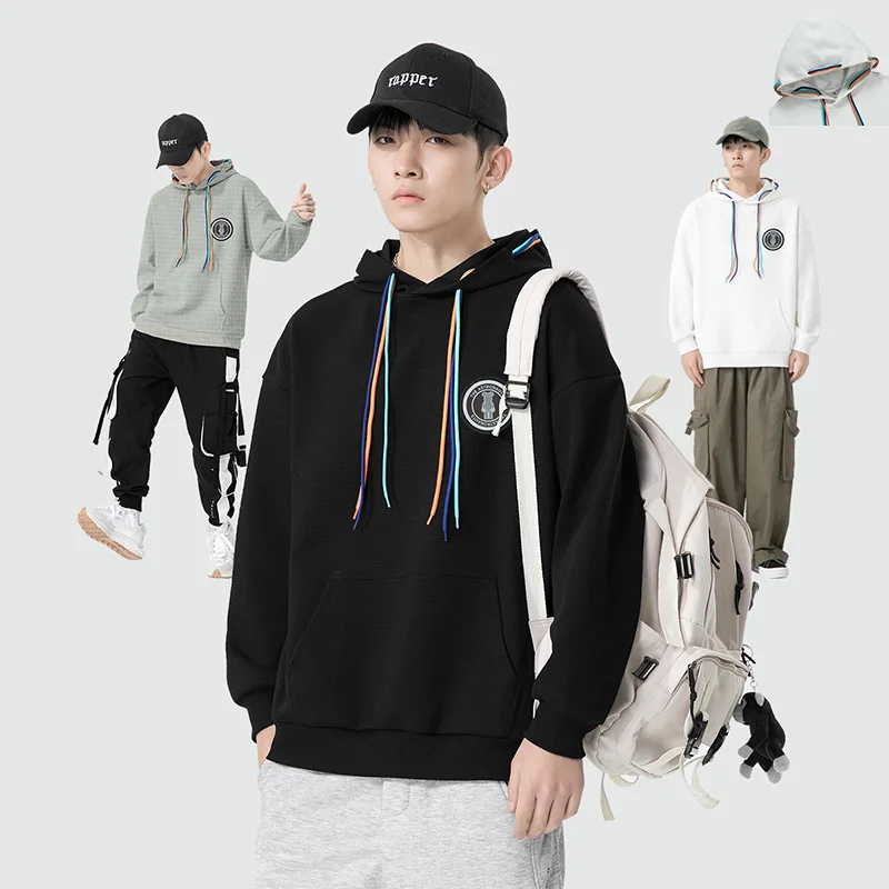 

Fashion Casual Men's Waffle Hoodie Men's Y2k Autumn And Winter New Korean Version Of The Trend Loose Solid Color Velcro Coat