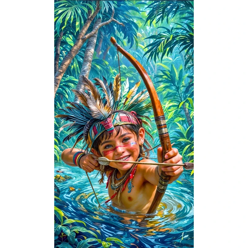 

500/1000/1200/2000 PCS Jigsaw Puzzles Tribe Boy Archery Figure Family Activity Games for Gameroom Bedroom Home Decor Gift