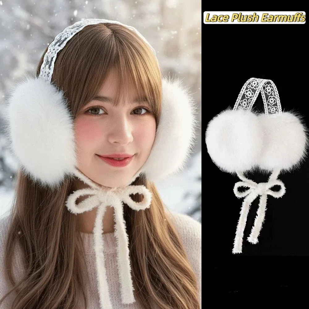 

Fashion Ear Cap Lace Plush Earmuffs JK Headwear Cold Proof Winter Earmuffs Keep Warmer Thicken Warm Ear Muffs Skiing