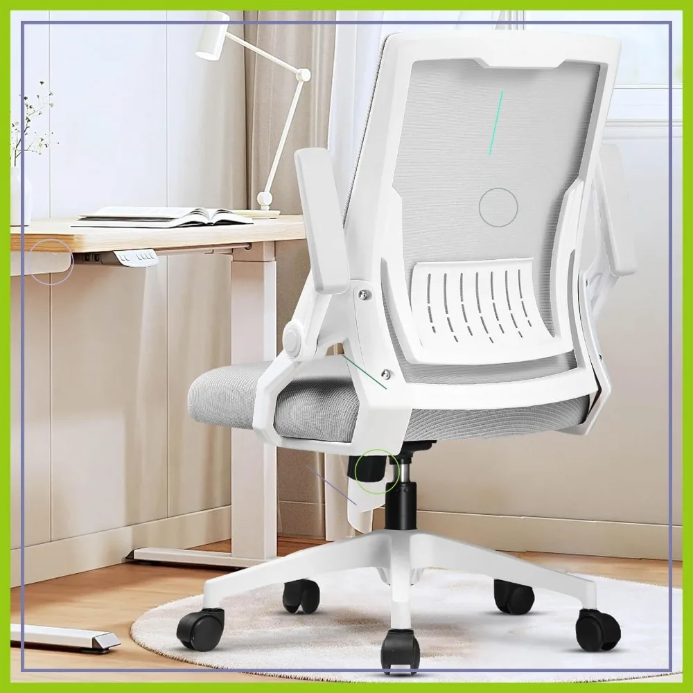 

Ergonomic Office Chair with Flip-up Armrests, Breathable Mesh Back & Lumbar Support, Wide Seat for Home Office