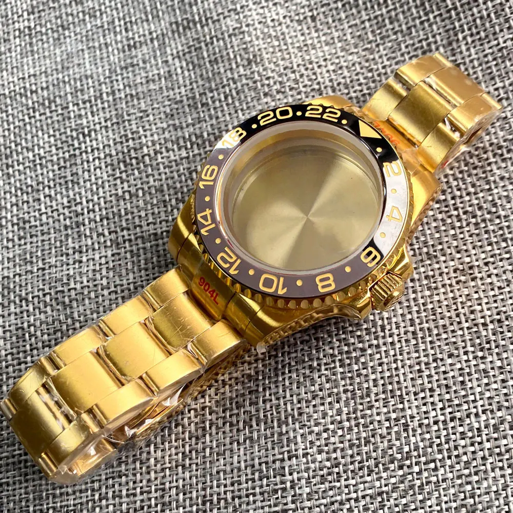 Caixa de relógio em ouro amarelo para NH34 NH35 NH36 NH70 NH72 NH38 NH39 ETA2824 PT5000 ST2130 MIYOTA MINGZHU DG Vidro traseiro 200m à prova d'água