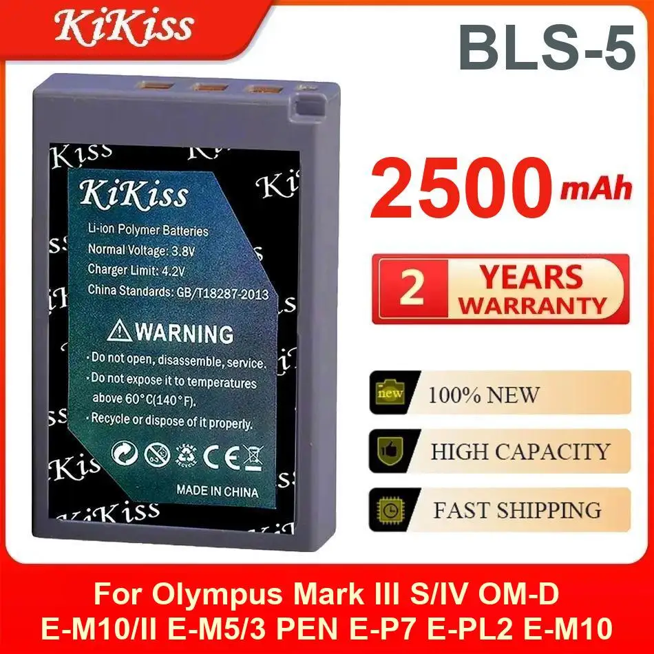 

2500Mah Kikiss Battery BLS-5 For Olympus E-M10 Markiii S OM-D Markiv Markii E-M5 PEN E-P7 E-PL2