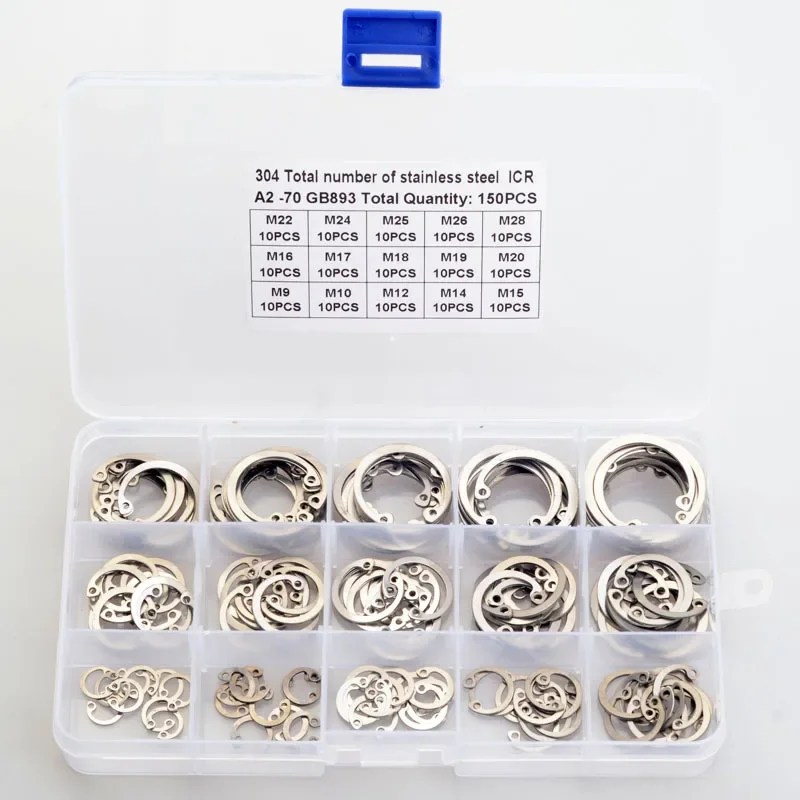 

150pcs C type internal circlip retaining rings assortment kit 304 Stainless Steel Hole Circlip Snap Rings Set GB893