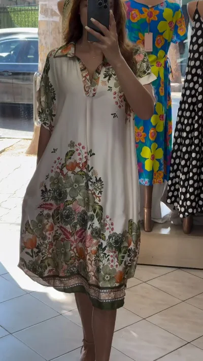 

Women's Printed Dress In Plus Size Long Sleeved High Waisted Stand Up Collar Lantern Sleeves Spring Summer Jumpsuit Long Skirt