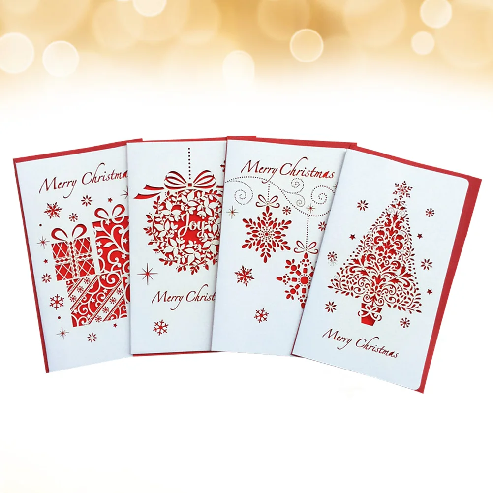 

4 PCS Scented Greeting Card Christmas Small Festival Cards Hollow Out Three-dimensional