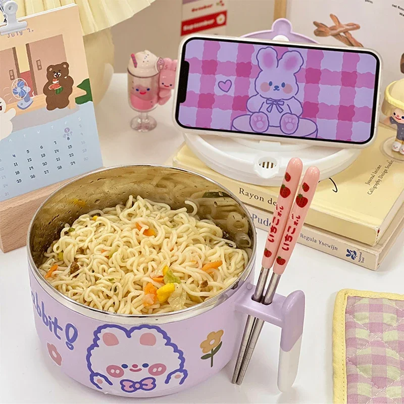 

Stainless Steel Ramen Bowl With Lid Cute Large Instant Noodles Fruit Salad Rice Soup Kitchen Tableware 1000/1300ml