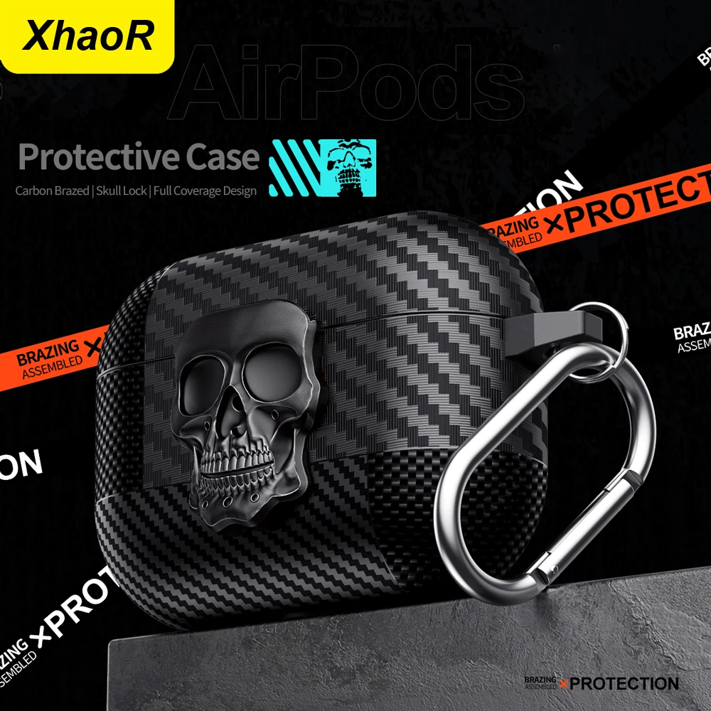 Neue Kopfhörer Schutz Fall Für Airpods Pro 2 3 4 ANC Abdeckung Mit Karabiner Rotierenden Schädel Secure Lock Clip Kopfhörer Fällen Funda