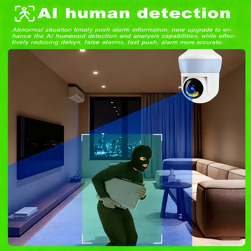 5MP Tuya كاميرا الأمن الذكية ضوء لمبة واي فاي كاميرا مراقبة PTZ اللون للرؤية الليلية 2.4 جيجا هرتز واي فاي لأمن المنزل في الهواء الطلق