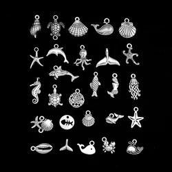 40pcs 27 Style Seashell Mermaid Tail Turtle Whale Starfish Charms Marine Pendants For DIY Jewelry Making Wholesale Bulk Items