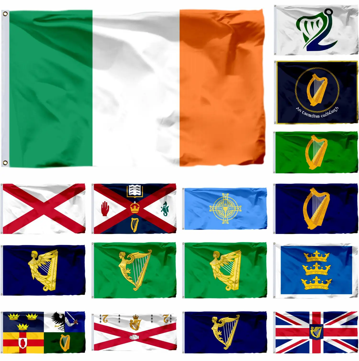 Irlandia Królewska Flaga Standardowa 21X14CM 45X30CM 3X5FT Międzynarodowy Kongres Eucharystyczny Prezydencja Zielona Harfa Baner Cztery Prowincje