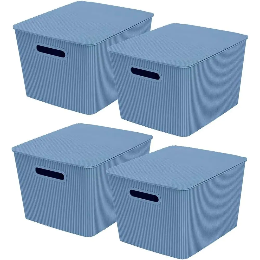 

Stackable 4-Piece Plastic Storage Baskets with Lids, Decorative Organizers for Home, Blue, 4.7 Gallon