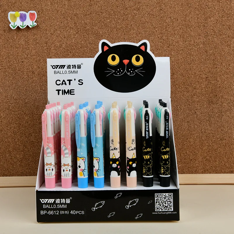 40-ピース-ロットかわいい猫-4-色ボールペンかわいいプレスボールペン学校オフィス筆記用品文具ギフト