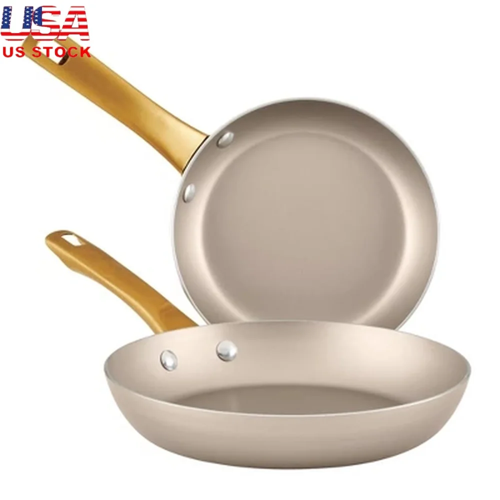 

2pc Nonstick Fry Pan Set Dishwasher Safe Aluminum Cookware 10 Inch Diameter Stainless Steel Handle Electric Gas Compatible