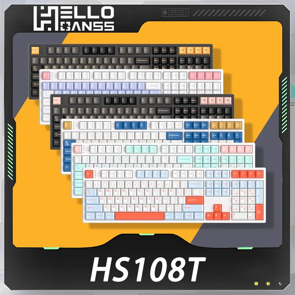 

HELLO GANSS HS108T Mechanical Keyboard Three Mode RGB Hot Swap Gaming Keyboard Custom PBT Keycaps Pc Gamer Accessories Win Gifts