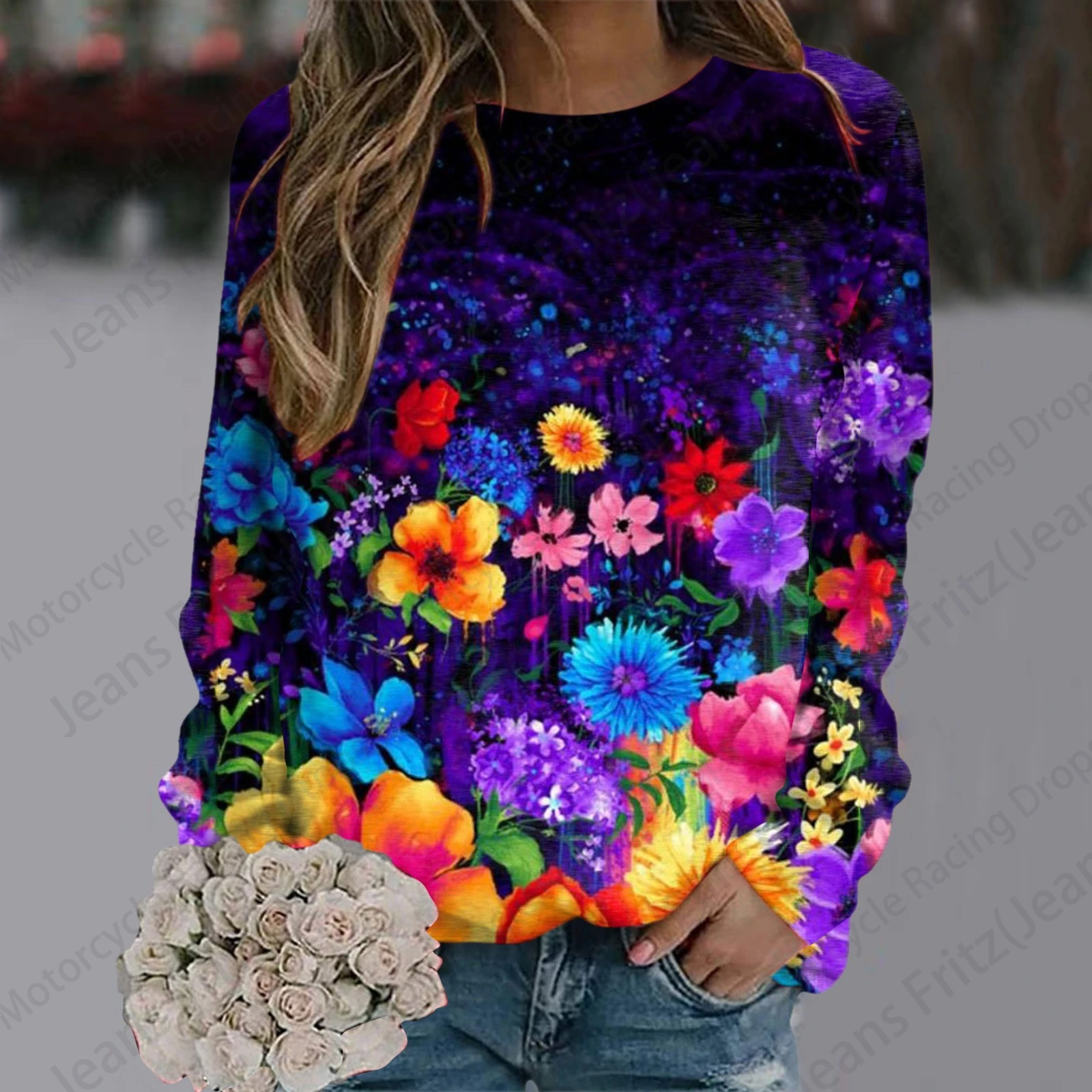 Floral Painting 3d Print Hoodie Women Fashion O-neck Hoodies Women Sweats Animal Coat Girl Clothes O-neck Hoodie Flower Falls