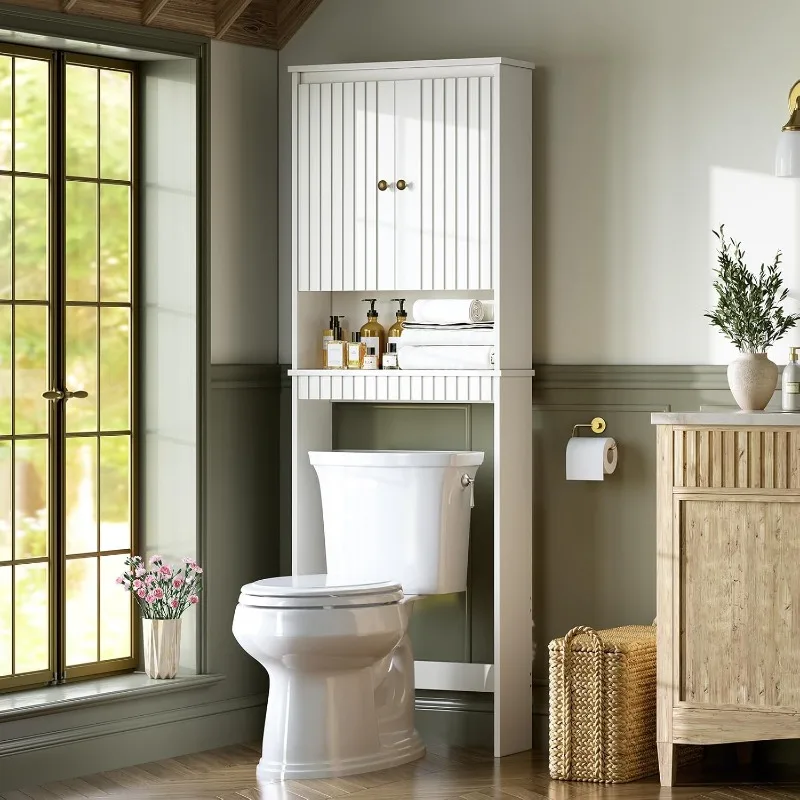 Over The Toilet Storage Cabinet, Over The Toilet Storage with Fluted Panel Doors and Soft Hinges, Over Toilet Bathroom