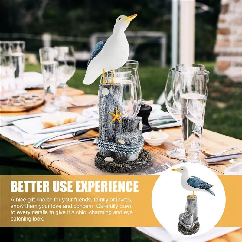 Bird Nautical รูปปั้น Beach Seagull Seabird Figurines ประติมากรรม Figurine รูปปั้นประดับสวนตารางไม้สัตว์ Coastal
