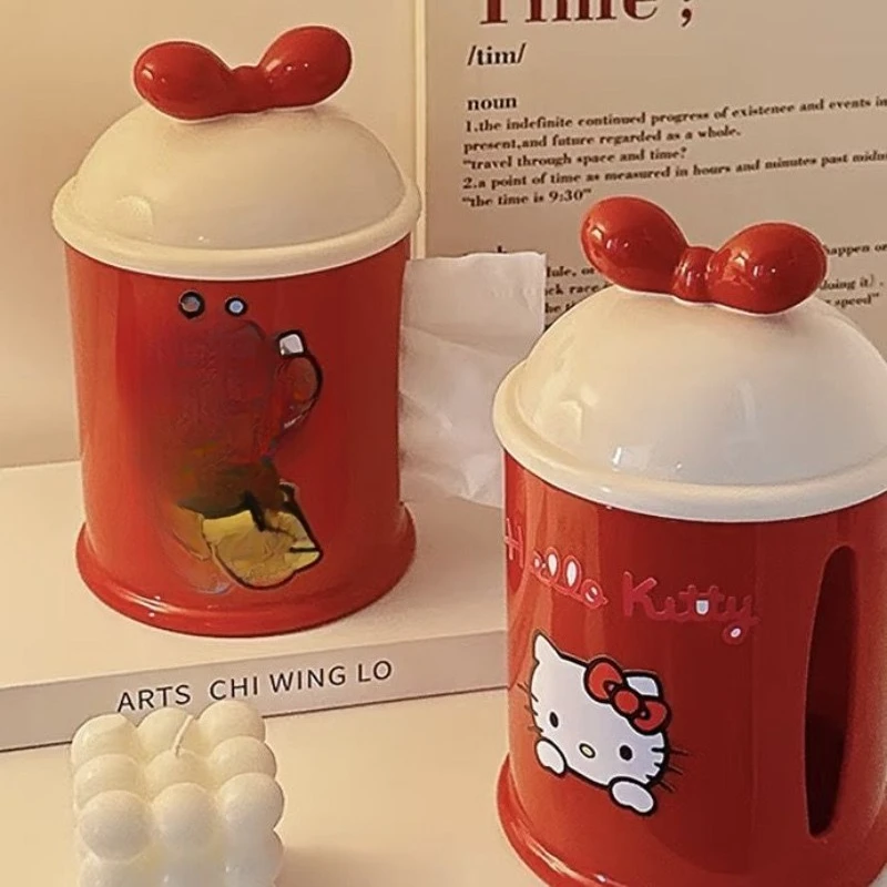 Sanrio New Hello Kitty Kawaii Anime Cartoon Tissue Box Desktop Decorations Paper Box Bedroom Bedside Girly Heart Cute Sweetness view 5