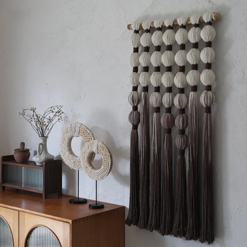Nordic hand-woven dyeing gradual change cover ugly tapestry bed and breakfast model room fringe wall hanging shell ornament