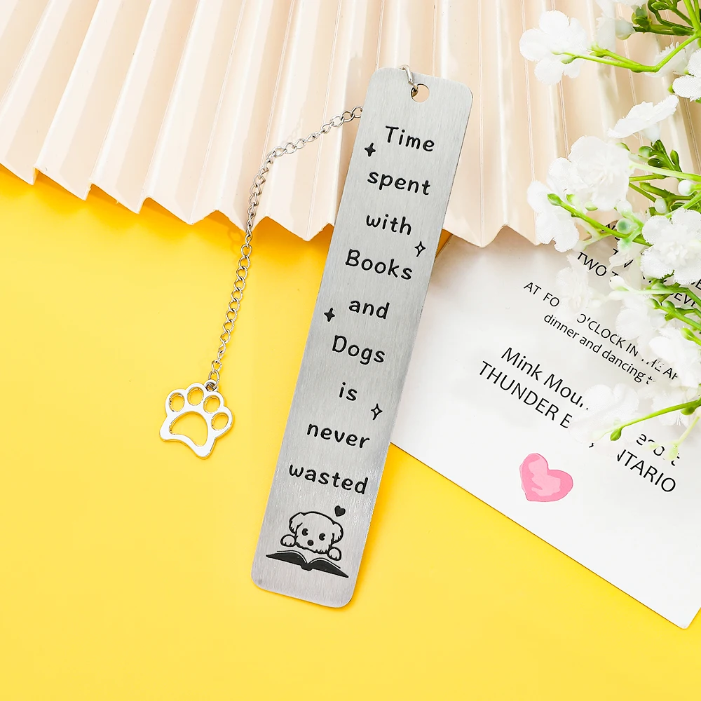 Honden- en tijdbladwijzer, roestvrijstalen bladwijzer voor hondenliefhebbers, prachtige zwarte geschenkdoosset, leeswijzer.