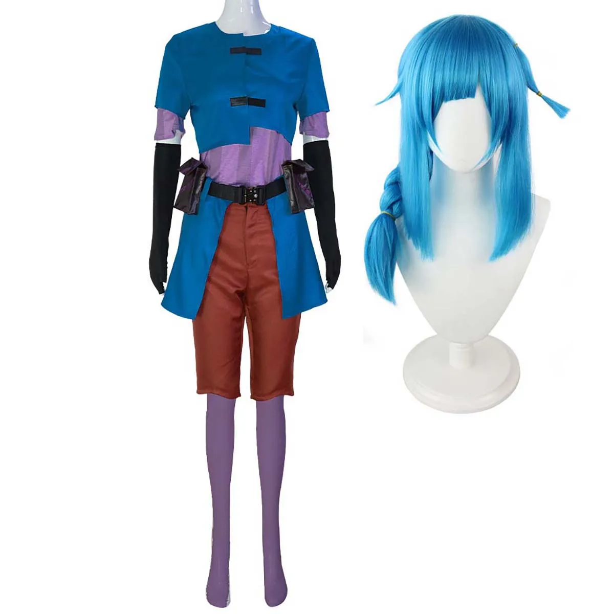 أزياء الهالوين League of Legends Arcane Jinx التأثيرية أو شعر مستعار