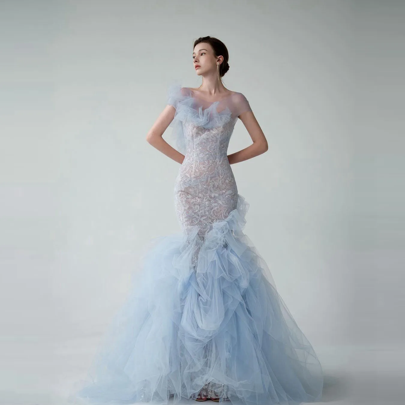 Demure Mermaid Tulle Evening Dresses Off The Shoulder Pleats Backless Appliques Lace Elegant Prom Party Gowns Custom Made