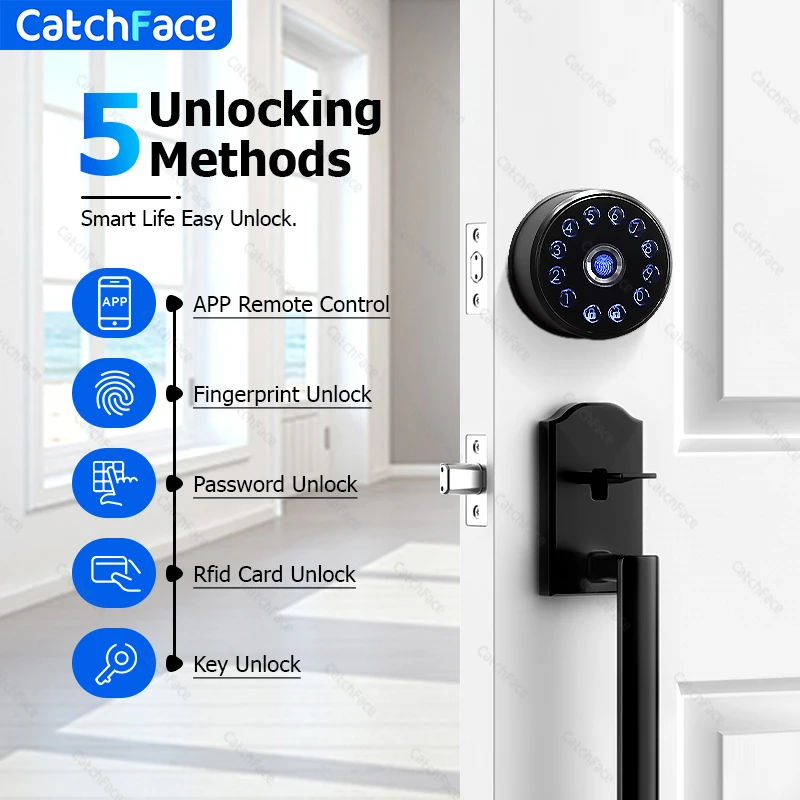 Imagem -02 - Inteligente Deadbolt Bloqueio de Porta Automático Latc Ttlock App Wi-fi Impressão Digital Ble Teclado Keyless Eletrônico Controle Frid Card Centro Alexa