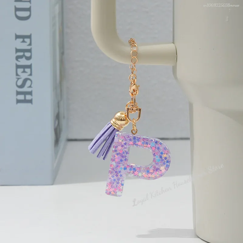 1 PCS Letter Charm Accessories for Stanley Cup Purple Cute Initial Keychain Handle Charm for Stanley Tumbler Girls Water Bottle
