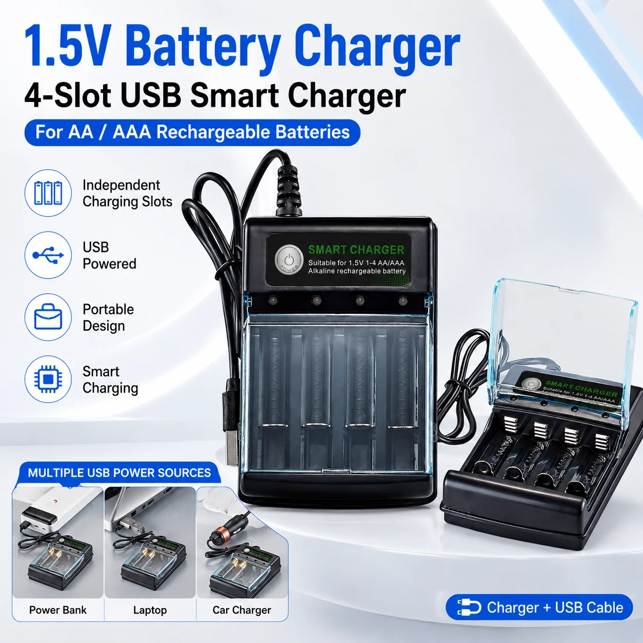15v-usb-4スロット充電器-独立充電式-aaアルカリ電池充電器-スマートポータブル充電式電池充電器-カバー付き