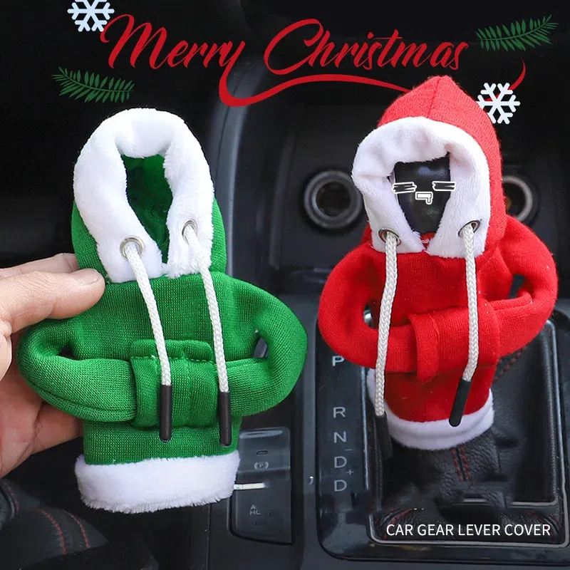 Christmas Hoodie Car Gear Shift Lever Cover Change Lever Sweatshirt Gearshift Cover Hoodie Car Interior Decorations