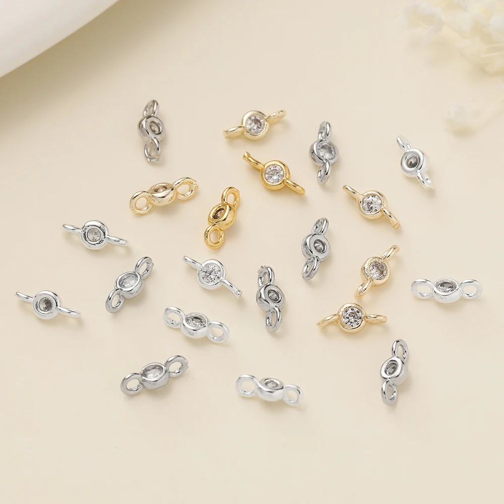 10Pcs 14/18K 골드 컬러 도금 2 구멍 지르콘 연결 매력 펜던트 DIY 팔찌 목걸이 쥬얼리 액세서리 만들기