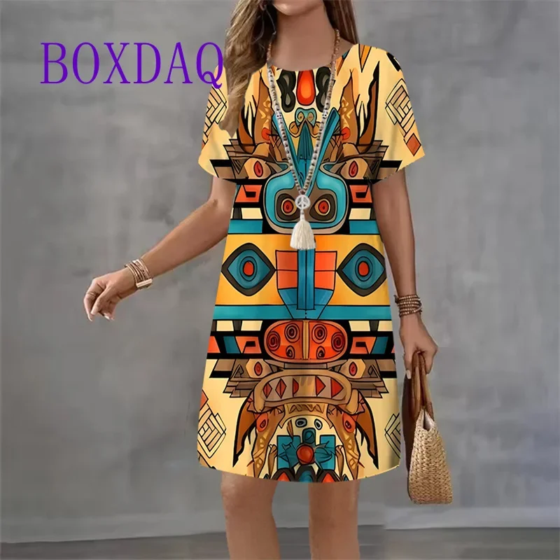 Vintage imprimé femmes robes mode 2025 à manches courtes été élégant robe d'été ample décontracté amour imprimer dames Mini robe robes