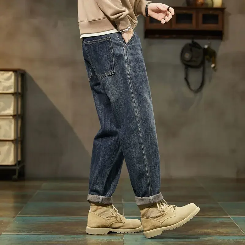 

With Pockets Jeans for Men Y 2k Vintage Soft Goth Cheap Trousers Washed Classic Clothes Y2k 2000s Wide Leg Kpop Man Cowboy Pants