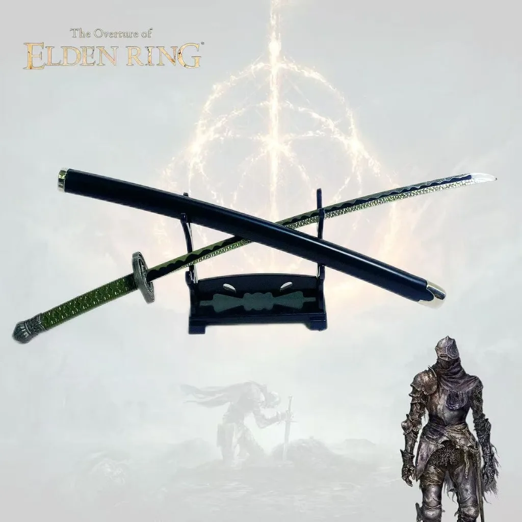 

10-дюймовый (26 см) меч-катана Elden Moonveil, золотисто-зелено-черный металлический меч с змеевидной рукоятью, японская самурайская катана, реквизит для косплея, безопасная игрушка