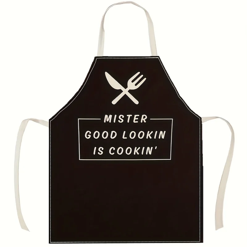 Tablier de cuisine amusant pour homme « Mister Good Lookin Is Cookin », en lin et coton, avec poches, idéal pour la cuisson et la pâtisserie,