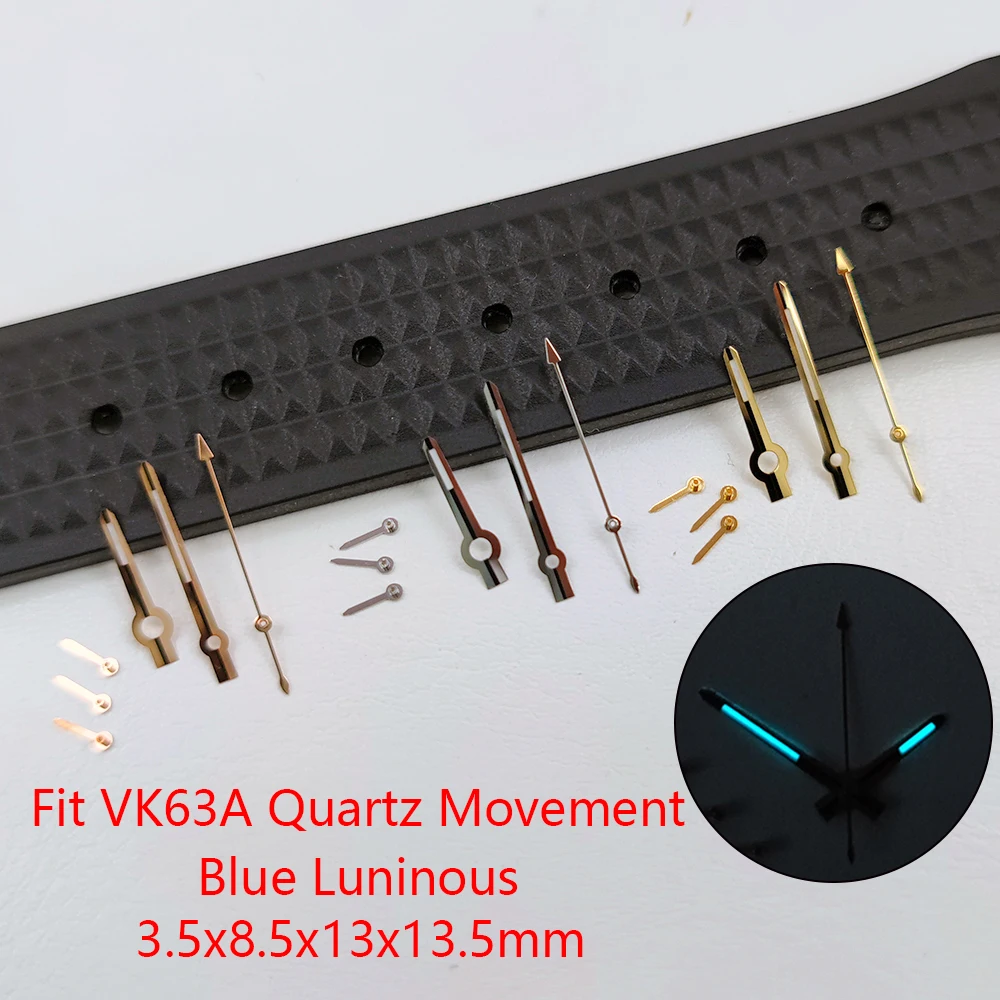 Silver Gold Rose Gold Blue Luminous Watch Hands fit VK63A Quartz Movement VK63 Watch Pointer Modified Replacement Accessories