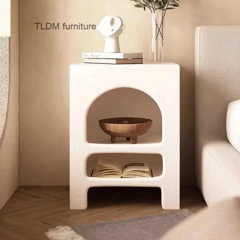 

Cream Style Bedside Table Simple Modern Sofa Side Table White Storage French Arched Bedside Cabinet Muebles Home Furniture