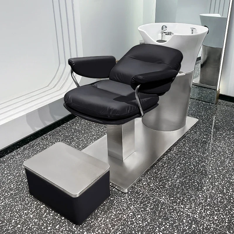 

Nordic Fashion Shampoo Chairs Ceramic Massage Stainless Steel Barber Shop Shampoo Bed Ergonomics Salon Furniture Silla FYSC