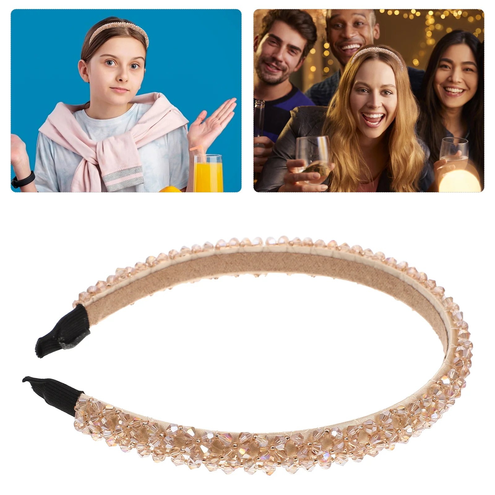 

Exquisite Double Band Hairband with Crystal Beads Perfect for Girl's Haircut Decor Retro Style Headband Accessory