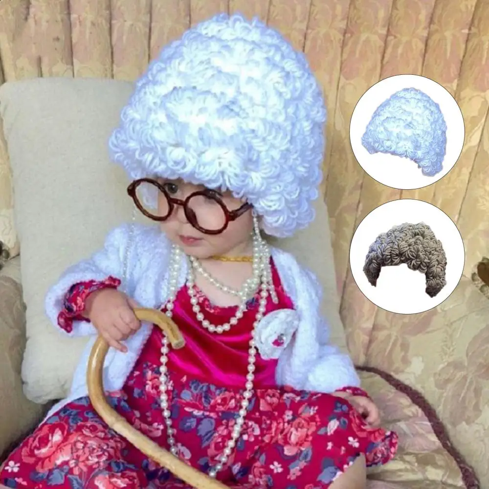 2022 New Winter Kids Wig Cap Little Granny Curly Hair Hat Newborn Photo Props Accessories