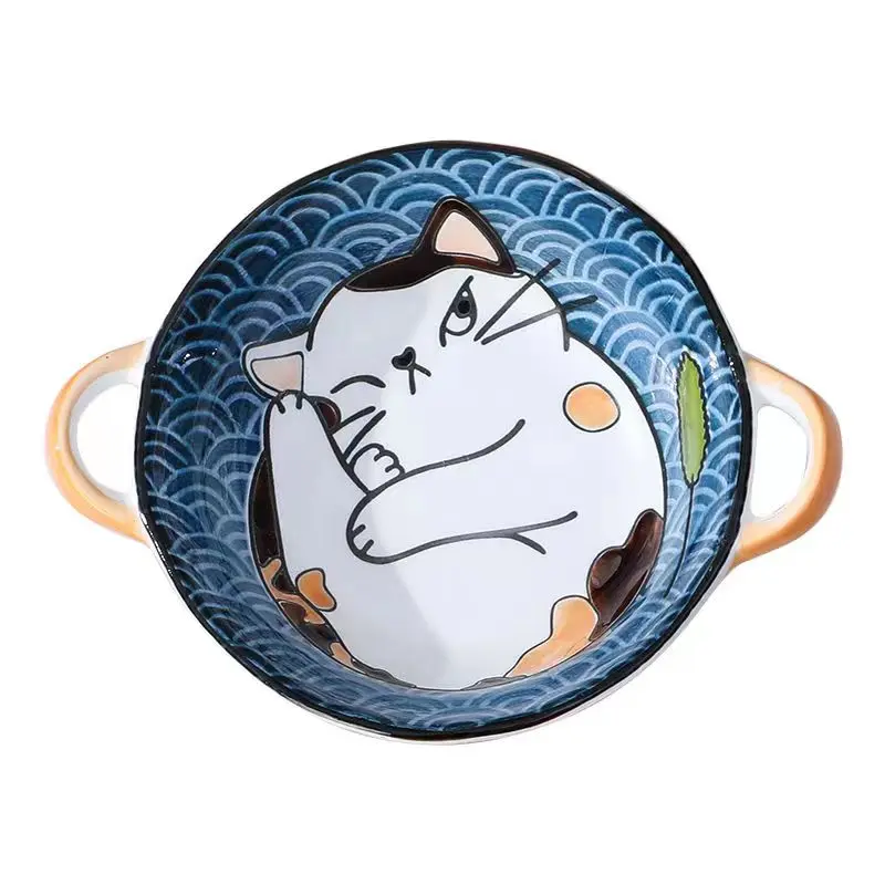 Japanese Style Ceramic Dessert Sauce Dish Tableware Creative Cute Cartoon Lucky Cat Pattern Water Drop Shape Fruit Sushi Plates