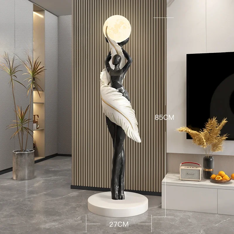 Large Size Figure Statue LivingRoom Floor Decor Resin Crafts Gift Modern Abstract Feather Girl Art Sculpture Home Decor Ornament