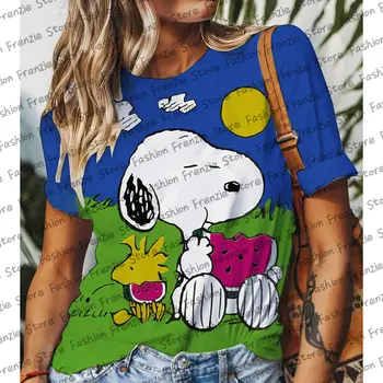 Tričko se Snoopy vzorem pro ženy, letní ležérní krátký rukáv, Harajuku styl, topy, Disney 3D tisk, Kawaii dámské tričko 8 nejlepší prodej tričko se Snoopym - №7